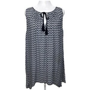 Stylus‎ Pleated Tank Top Womens Large Tassel Asymmetric Hem Geometric Boho Chic